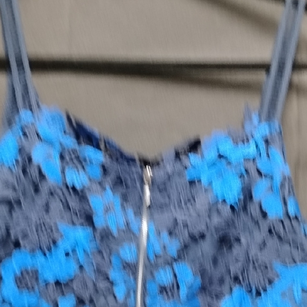 Tahari Blue Floral Lace Spaghetti-Strap Dress - Picture 7 of 15